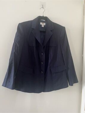 Vintage Talbots Navy Blue Linen Blend Blazer Jacket 12W Quiet Luxury Old Money